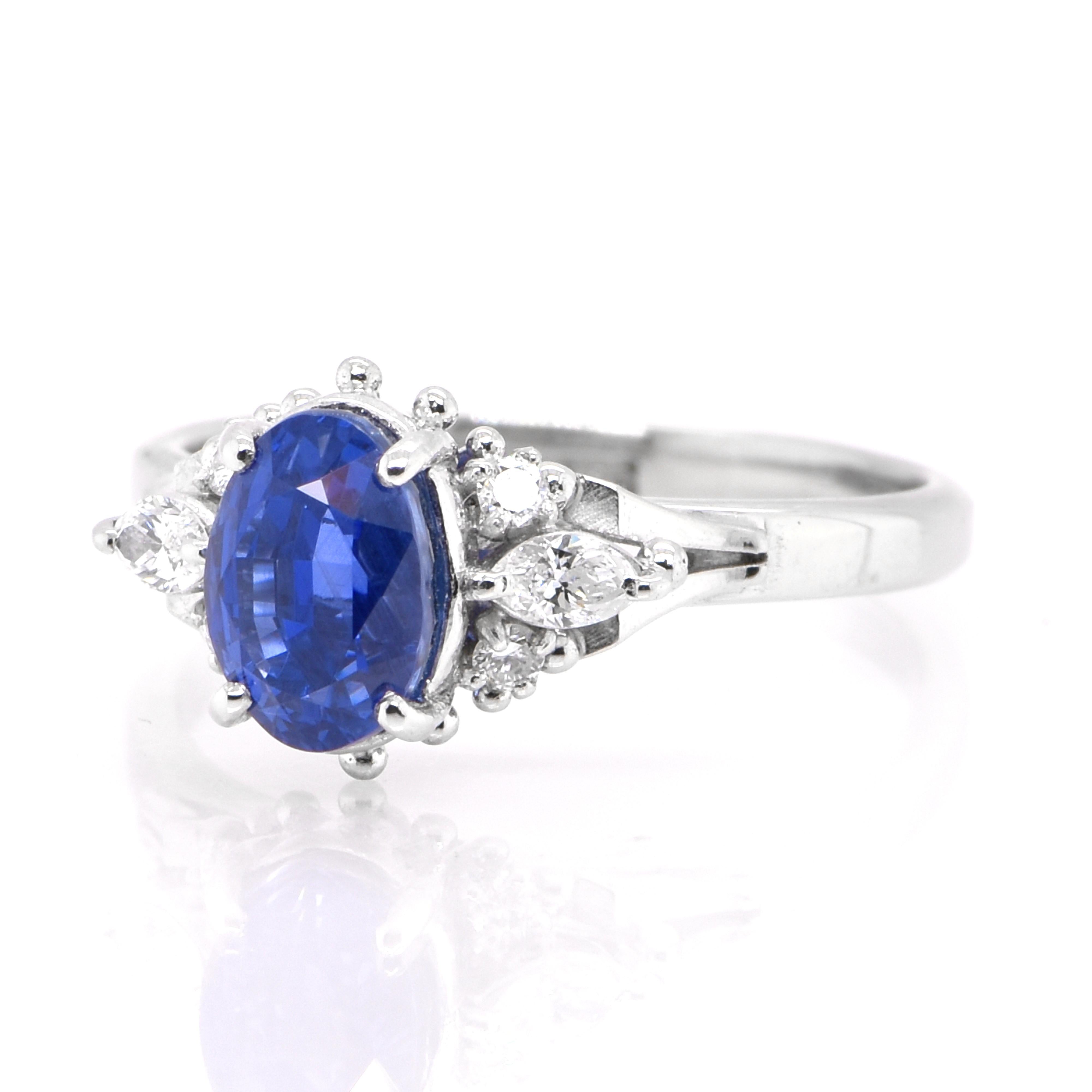 A beautiful ring featuring GIA Certified 2.82 Carat Natural Unheated, Ceylon (Sri Lankan) Sapphire and 0.20 Carats Diamond Accents set in Platinum. Sapphires have extraordinary durability - they excel in hardness as well as toughness and durability