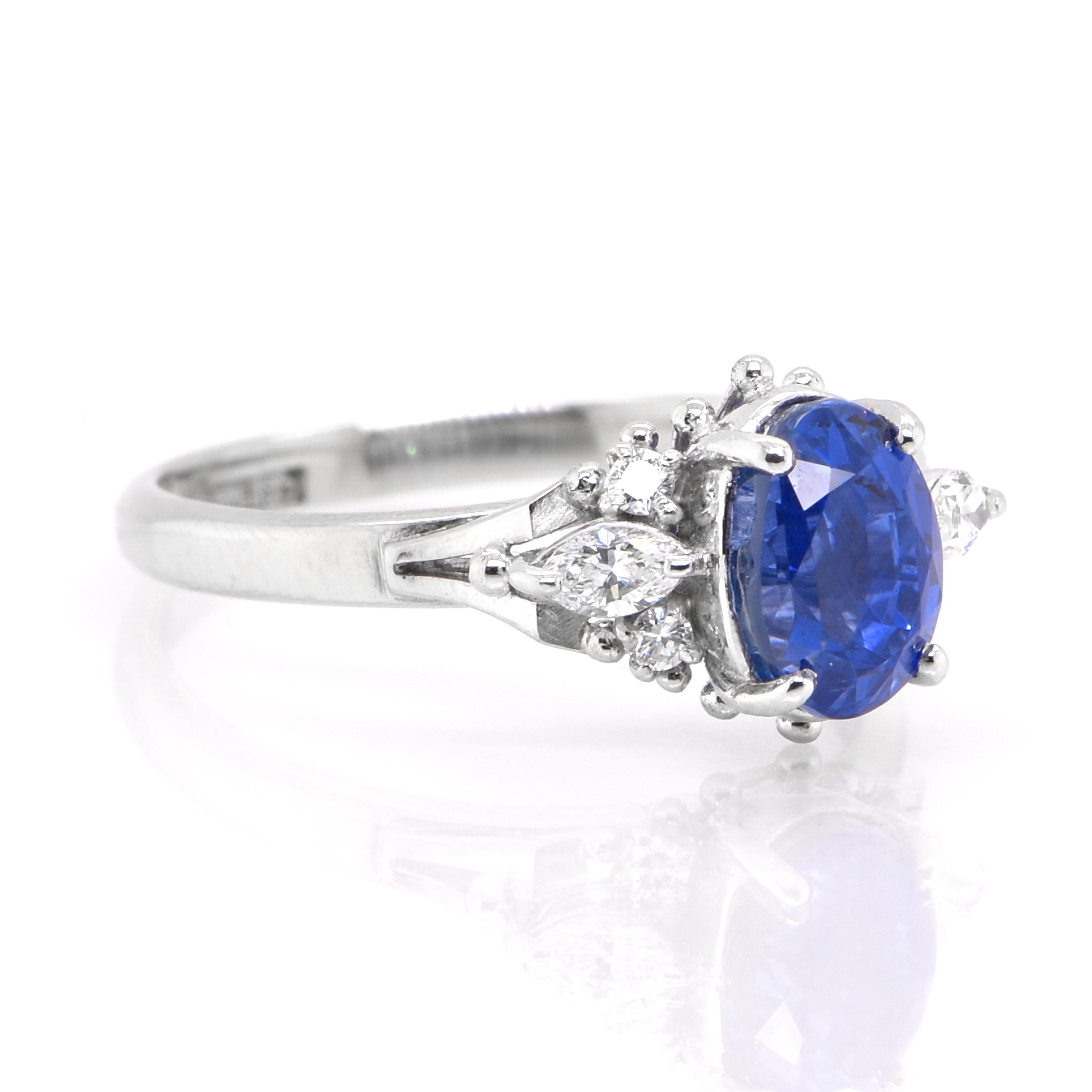 Modern GIA Certified 2.82 Carat Natural, Unheated, Ceylon Sapphire Ring Set in Platinum