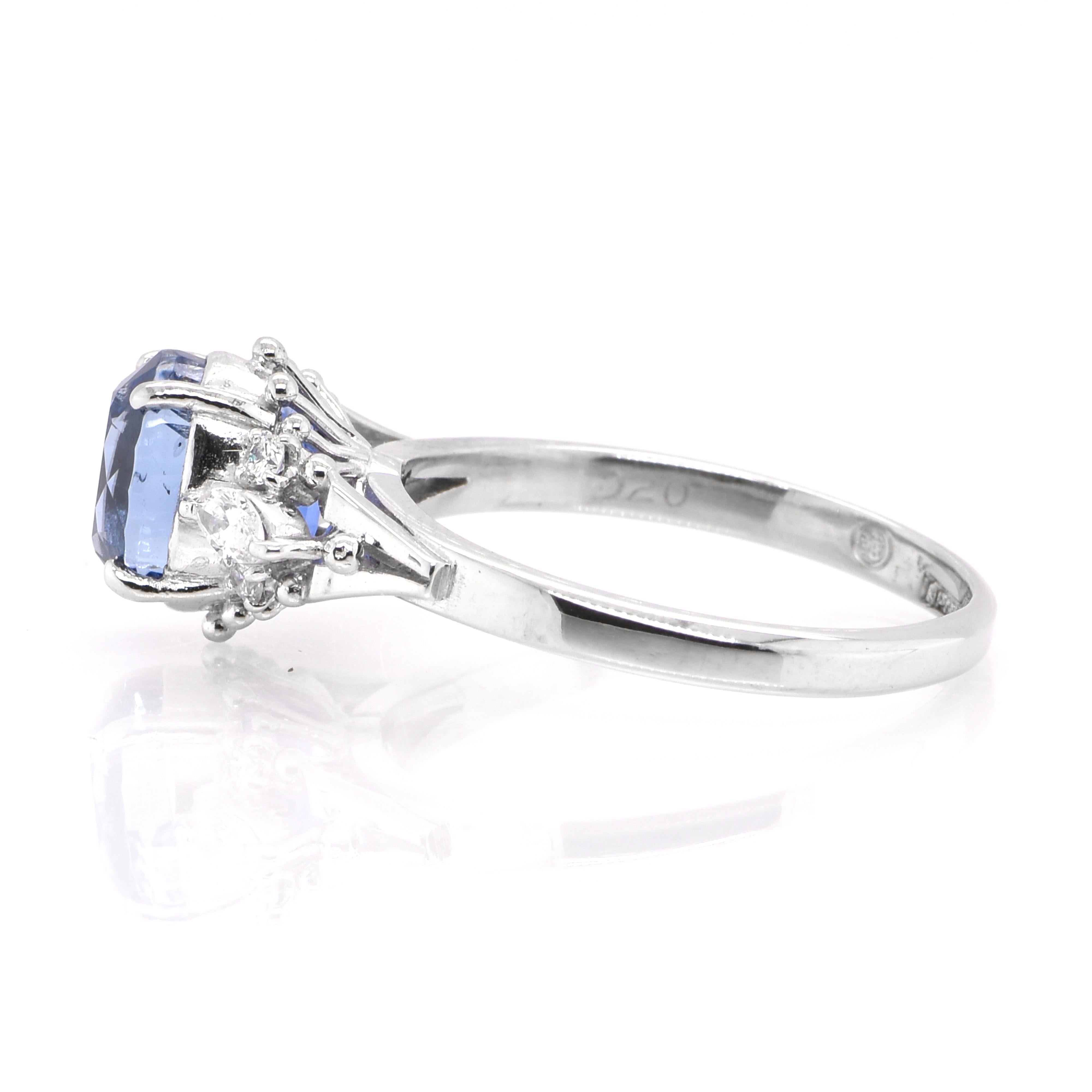 Oval Cut GIA Certified 2.82 Carat Natural, Unheated, Ceylon Sapphire Ring Set in Platinum