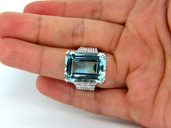 GIA Certified 28.26 Carat Natural Aquamarine diamonds ring Vivid 14 Karat*