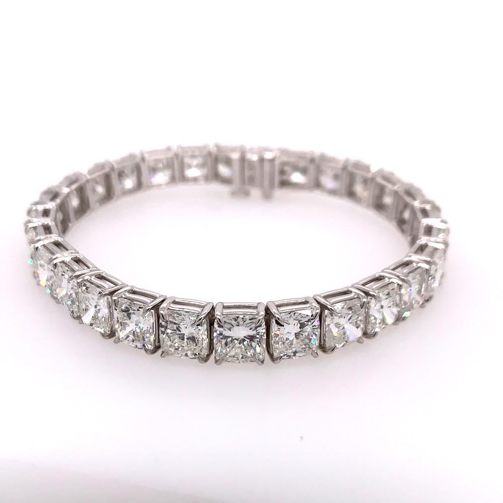 A magnificent 18k White Gold GIA certified Natural Cushion Diamond bracelet.

To have such a fine, certified, and calibrated diamond layout of similar stones of similar grading makes this 