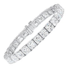 GIA Certified 28.37 Carat Gold Cushion Diamond Tennis Bracelet Natural F-G Color