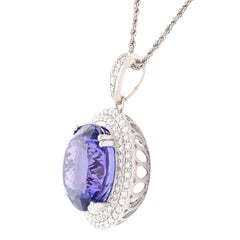 GIA Certified 28.43 Carat Dark Tanzanite Diamond Pendant Necklace