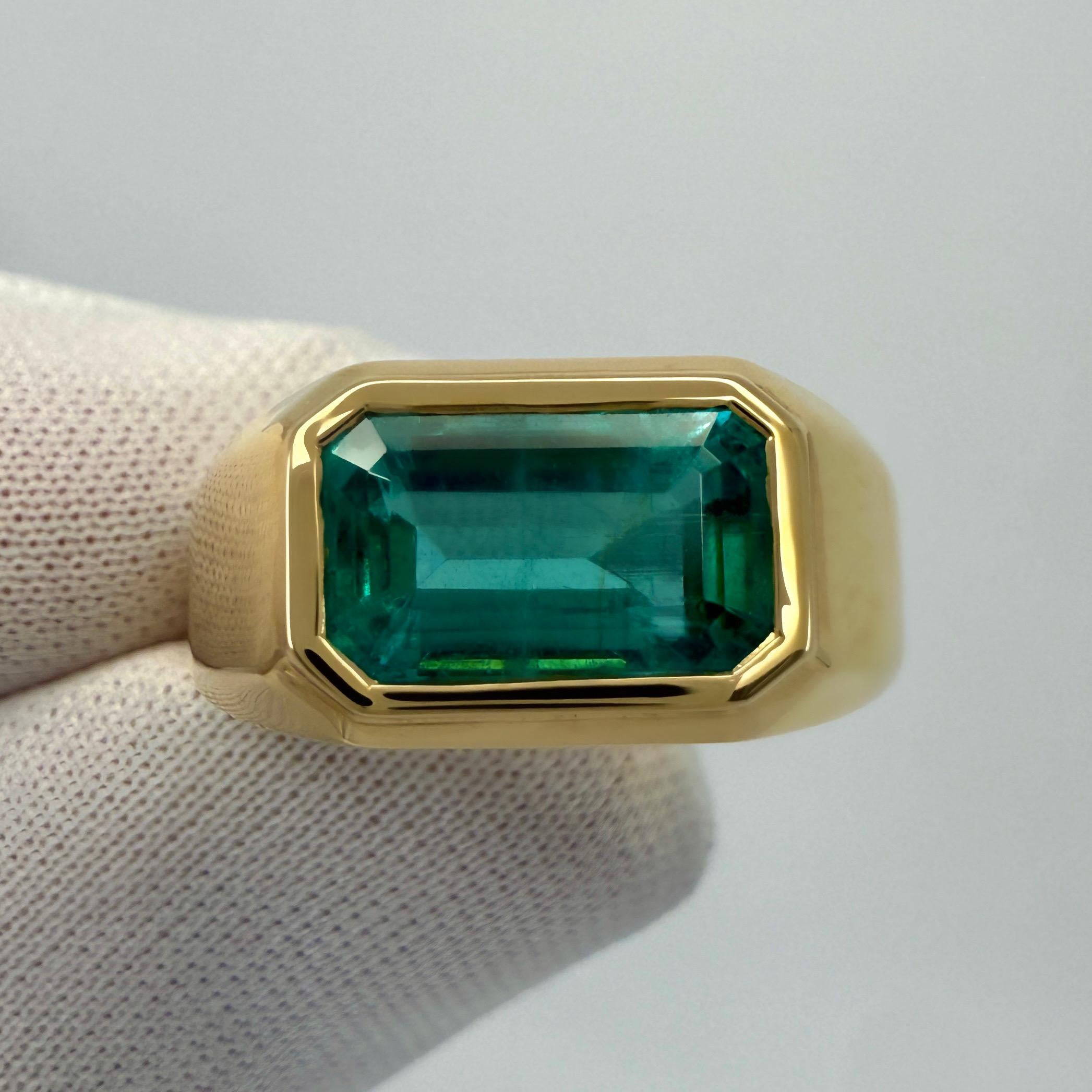 Bague chevalière East West en or jaune 18 carats, certifiée GIA, 2,84ct d'émeraude zambienne en vente 1