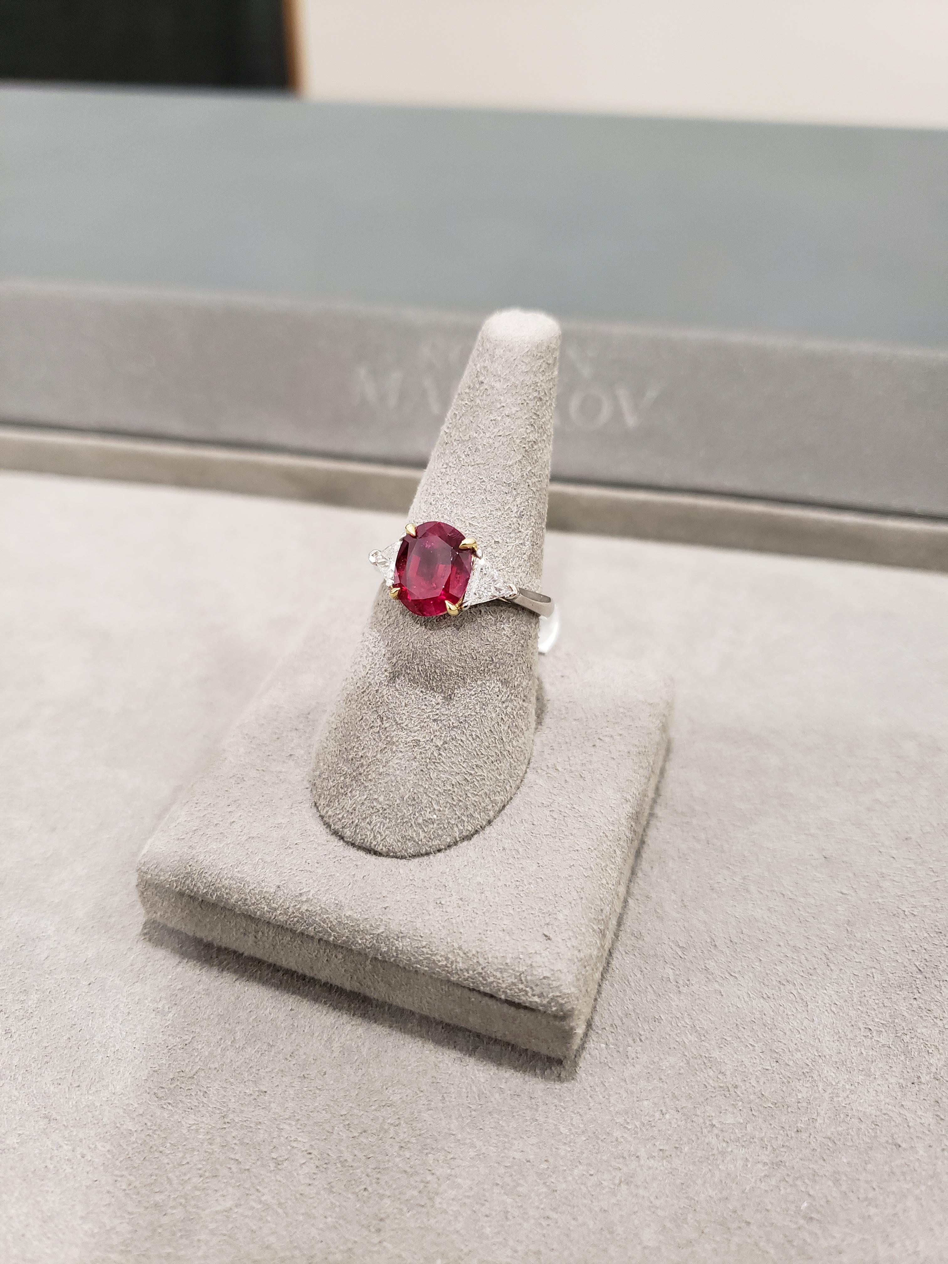 Modern Roman Malakov, GIA Certified 2.85 Carat Ruby Diamond Three-Stone Ring