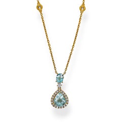 GIA-zertifizierte 2,85 Paraiba Round Diamond Gelbgold Halskette