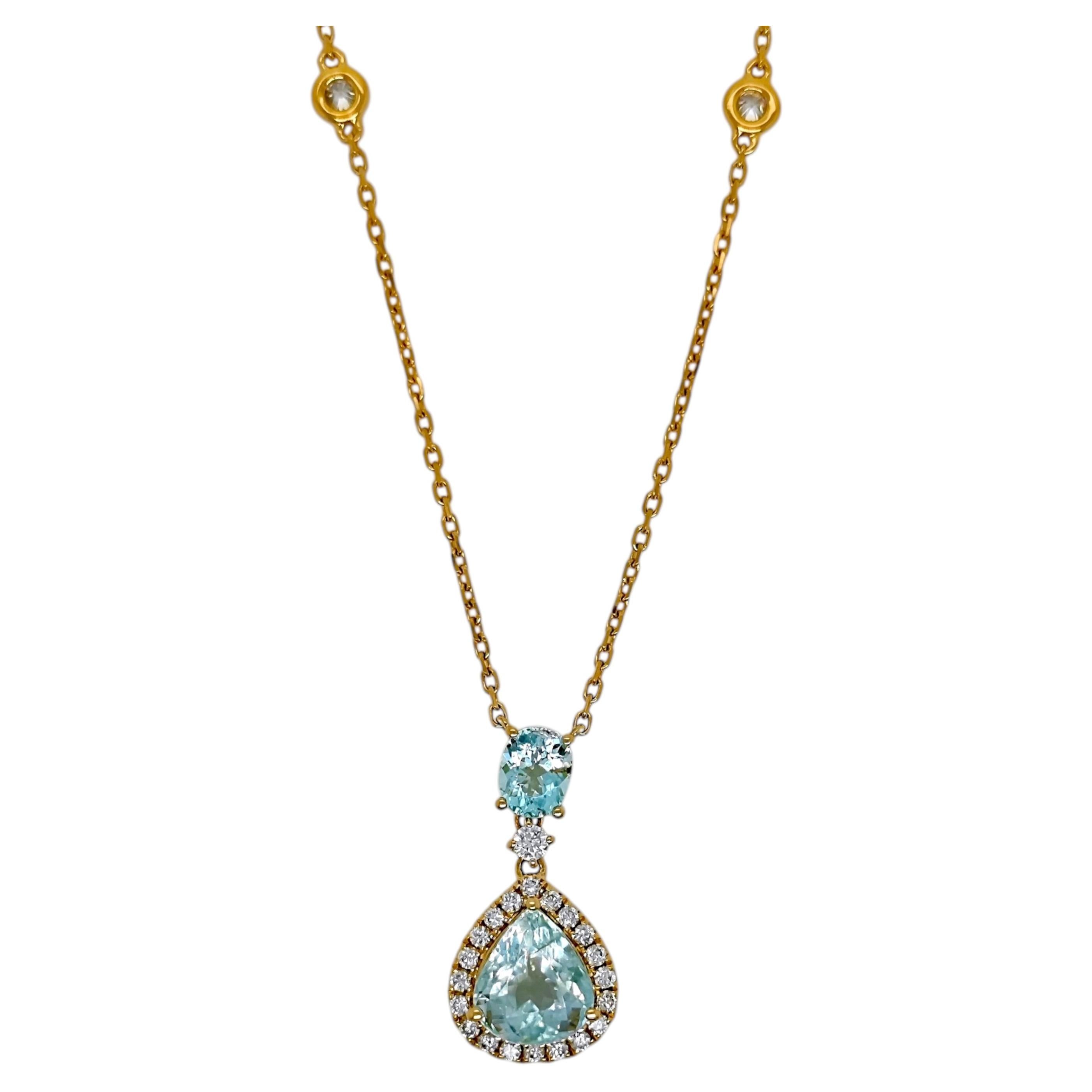 GIA Certified 2.85 Paraiba Round Diamond Yellow Gold Necklace