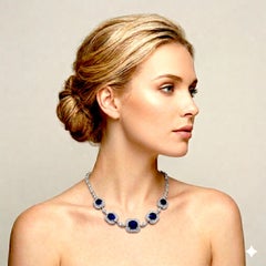 GIA Certified 28.51 Carat Sapphire Round Diamond White Gold Necklace