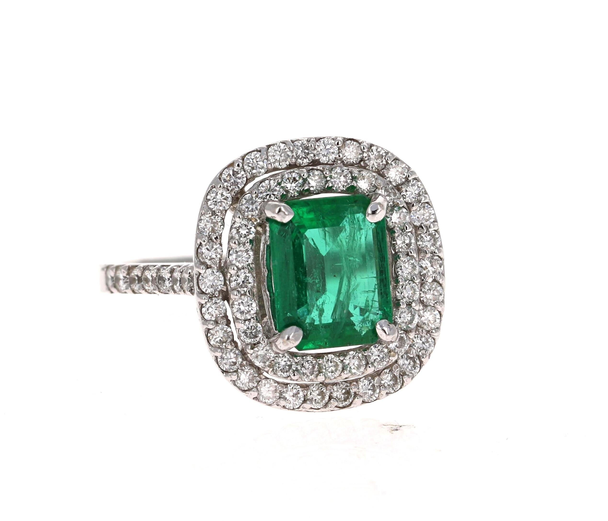 Modern GIA Certified 2.86 Carat Emerald Diamond 14 Karat White Gold Engagement Ring For Sale