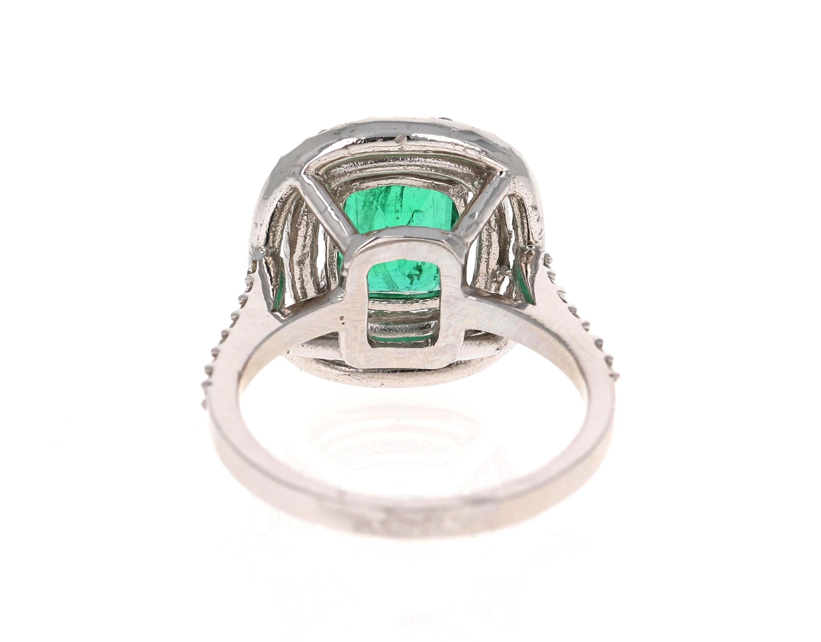 Emerald Cut GIA Certified 2.86 Carat Emerald Diamond 14 Karat White Gold Engagement Ring For Sale