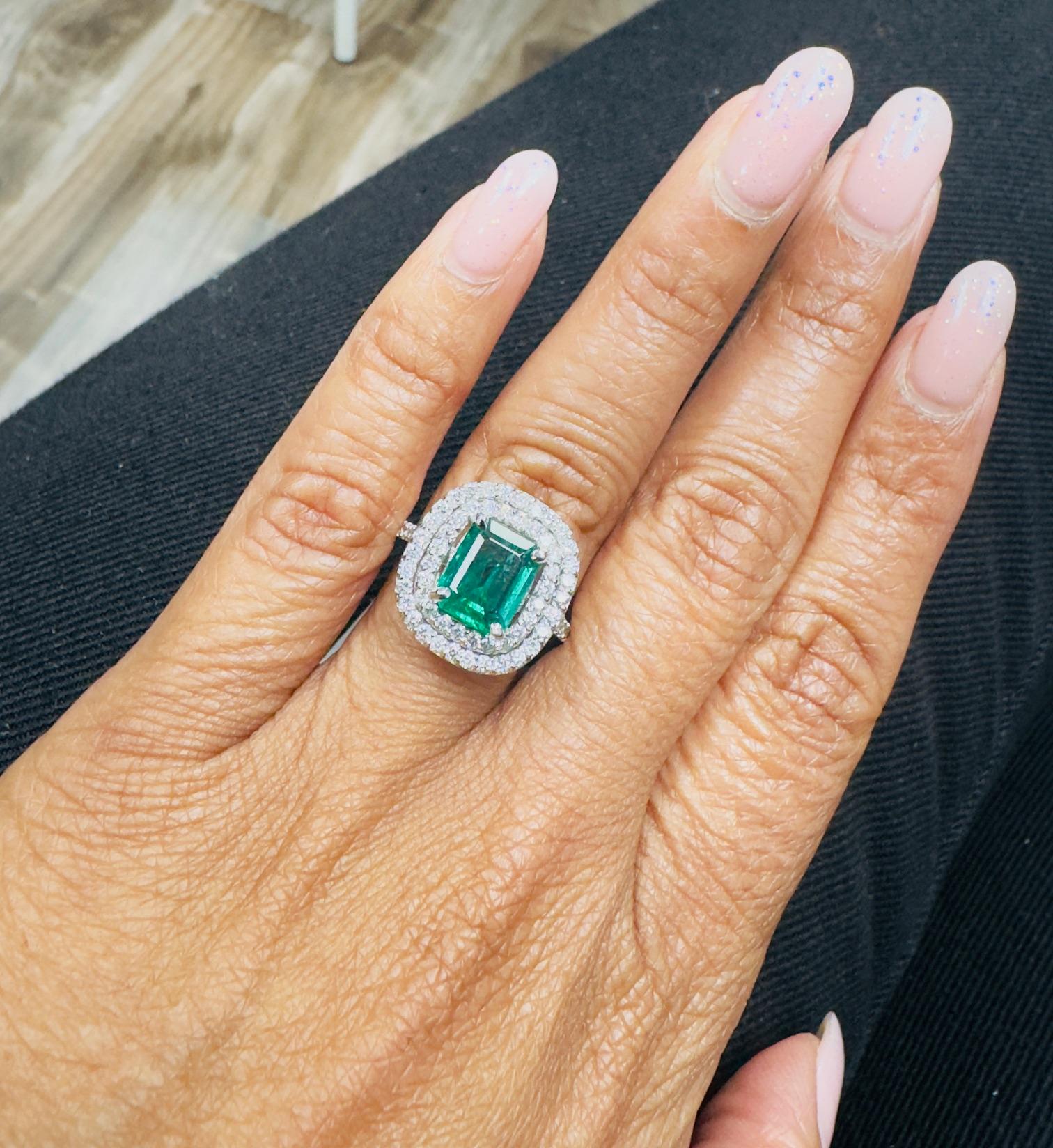 GIA Certified 2.86 Carat Emerald Diamond 14 Karat White Gold Engagement Ring In New Condition For Sale In Los Angeles, CA