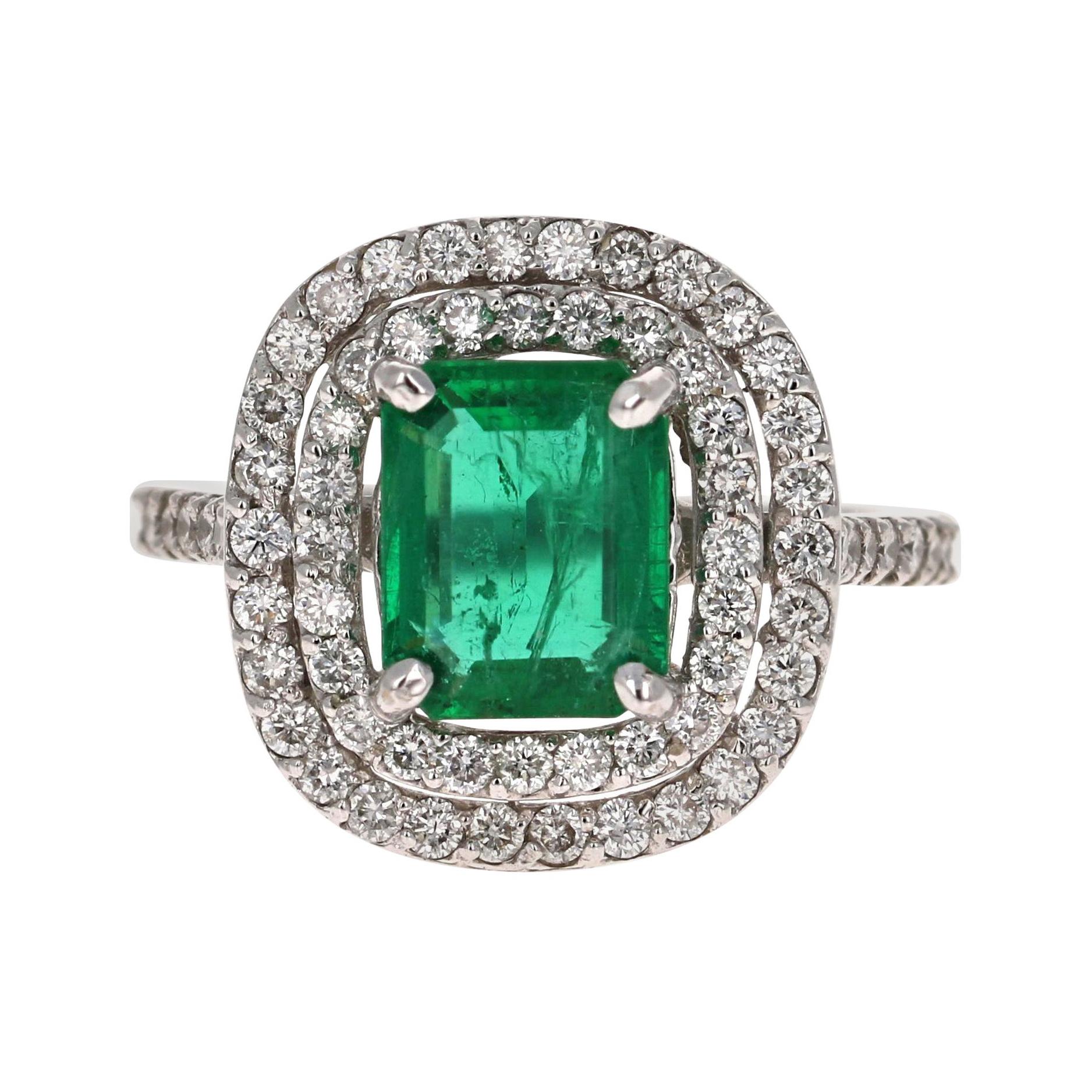 GIA Certified 2.86 Carat Emerald Diamond 14 Karat White Gold Engagement Ring For Sale