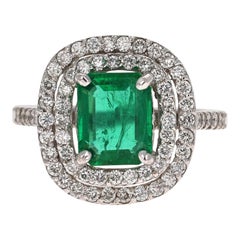 Bague de fiançailles en or blanc 14 carats, diamant émeraude de 2,86 carats certifié GIA