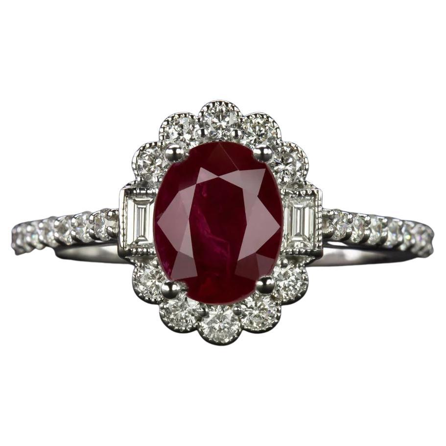 GIA Certified 2.86 Carat Ruby and Diamond Halo Ring in 14K White Gold
