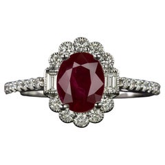 GIA Certified 2.86 Carat Ruby and Diamond Halo Ring in 14K White Gold
