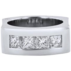 GIA Certified 2.86 Carats of Princess Cut Diamonds in White Gold Men’s Band Ring