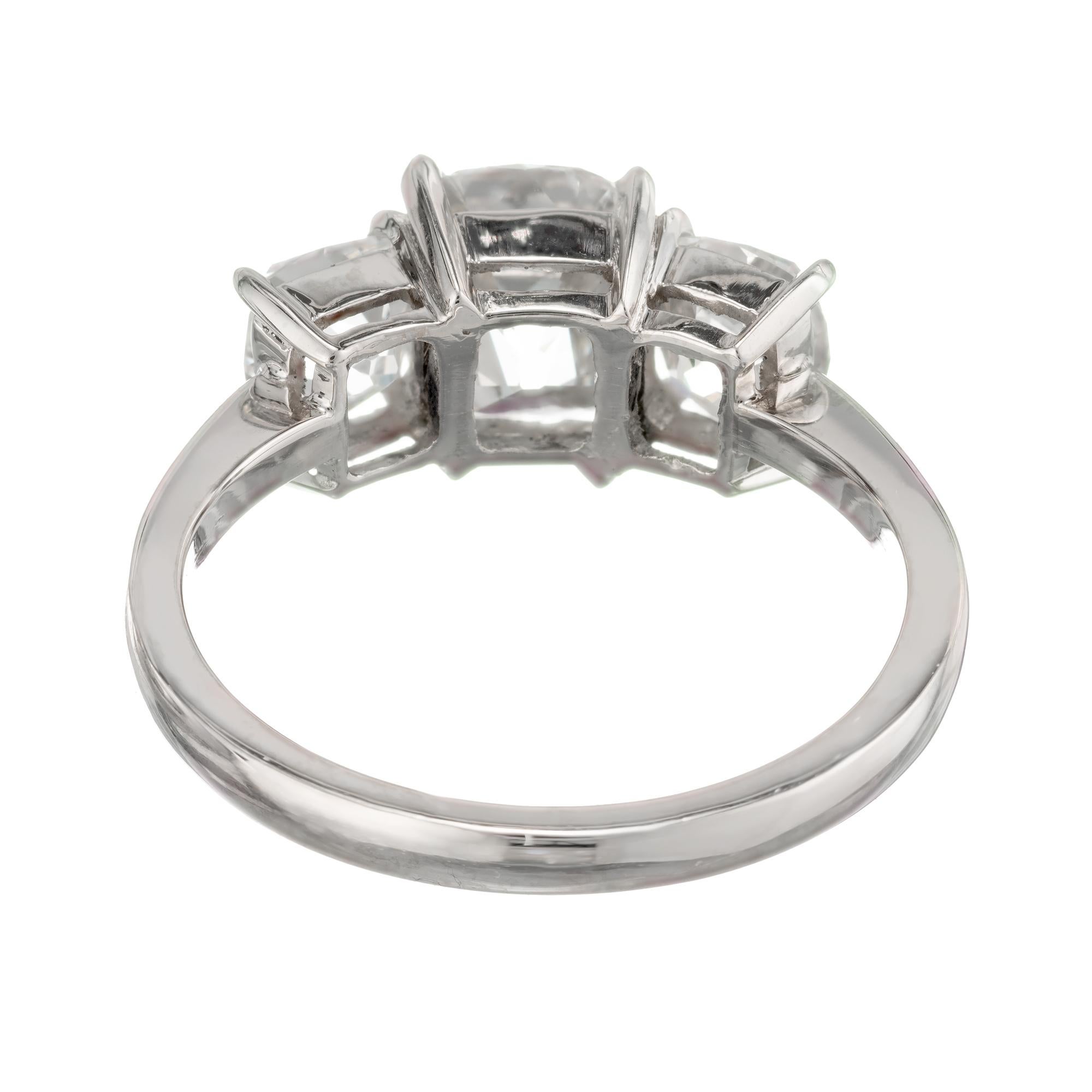 GIA Certified 2.87 Carat Round Diamond Three-Stone Platinum Engagement Ring For Sale 2