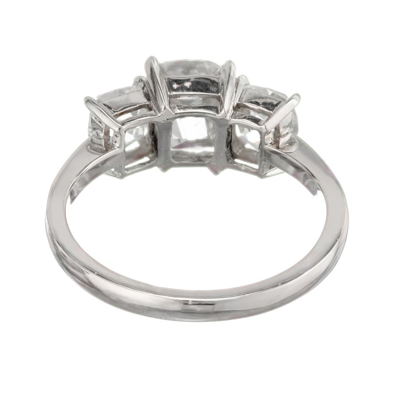 GIA Certified 2.87 Carat Diamond Three-Stone Platinum Ring For Sale 2