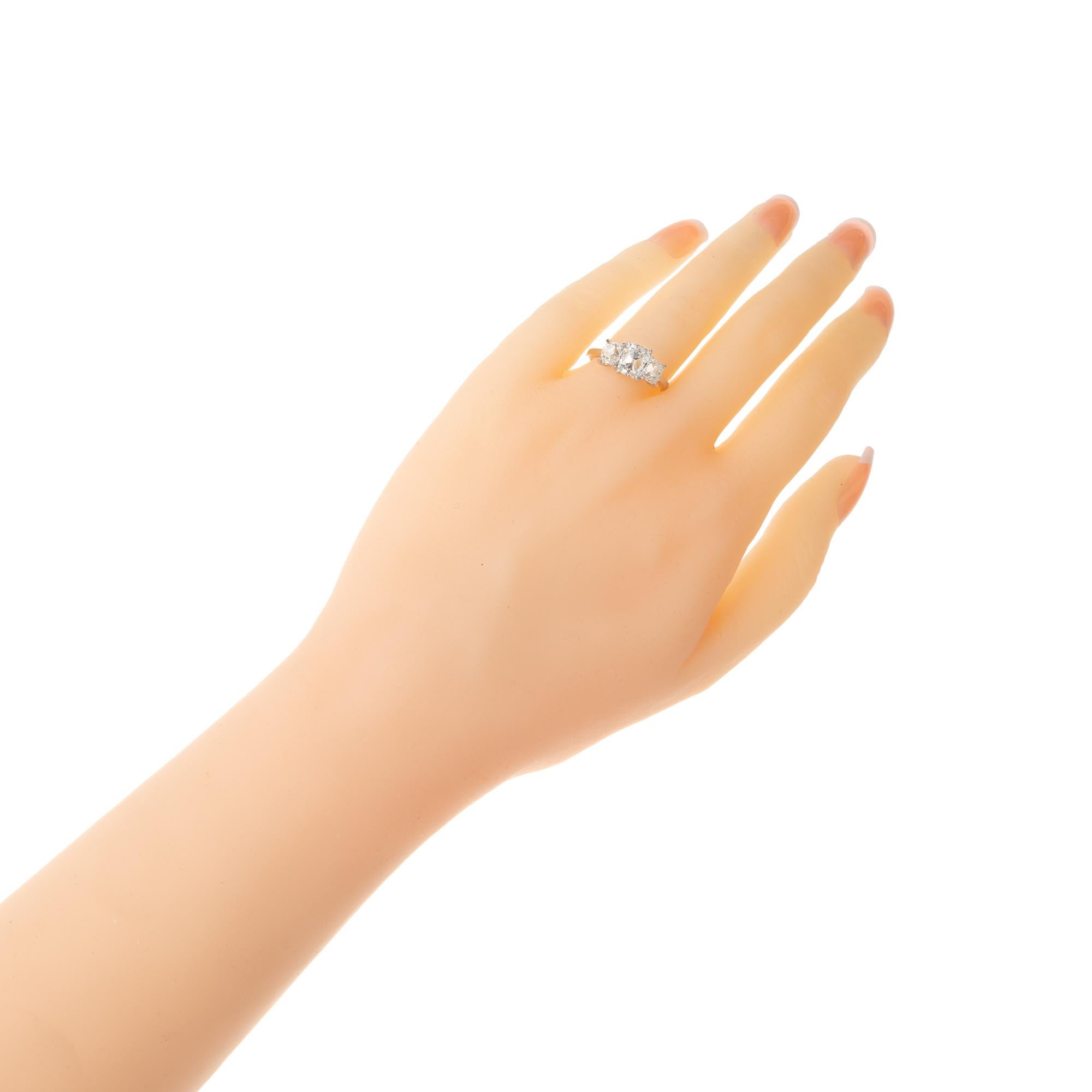 GIA Certified 2.87 Carat Round Diamond Three-Stone Platinum Engagement Ring For Sale 4