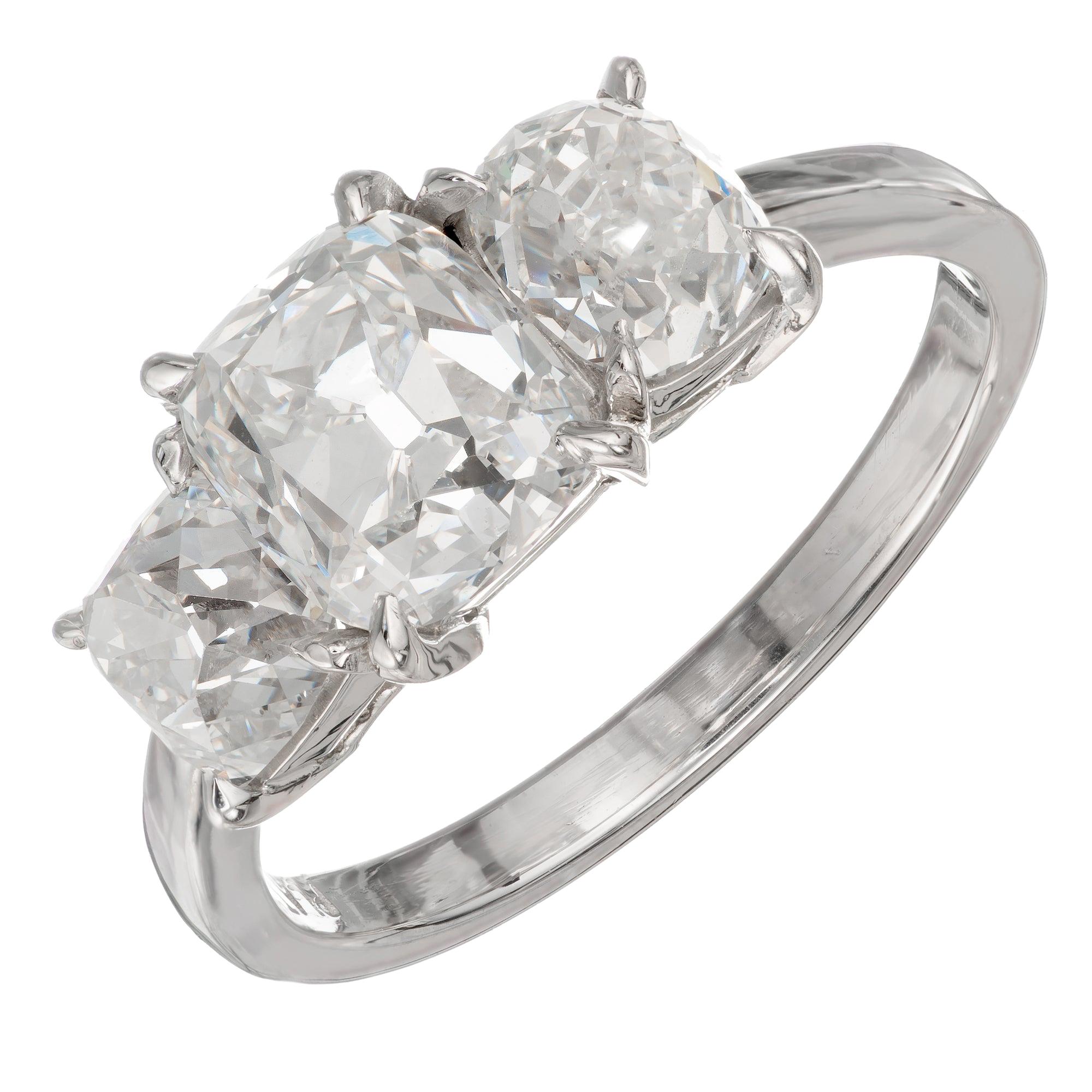 GIA Certified 2.87 Carat Round Diamond Three-Stone Platinum Engagement Ring