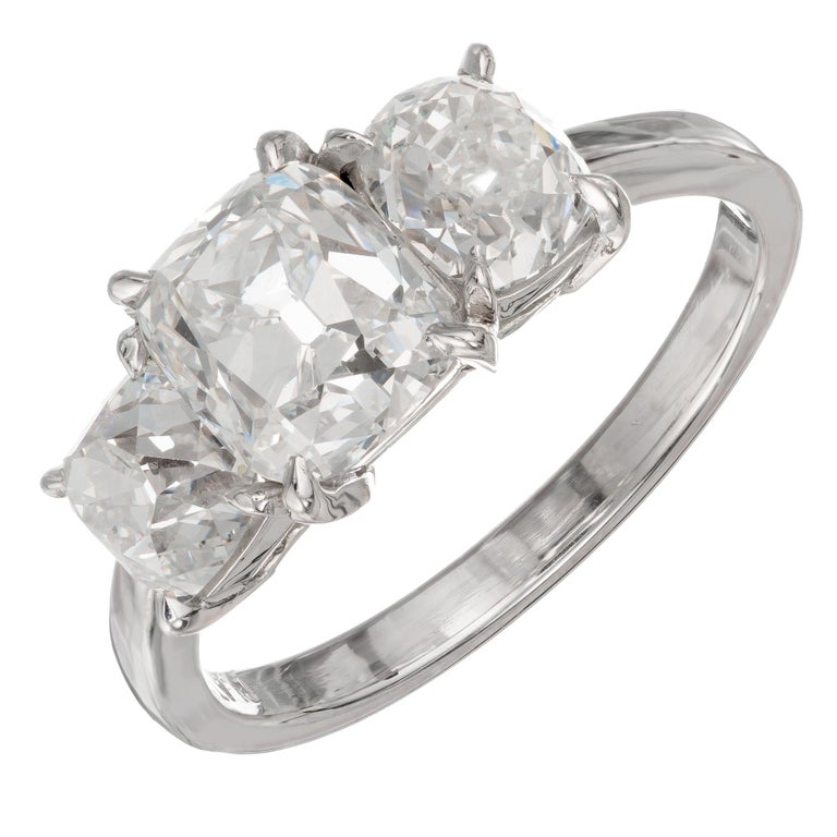 GIA Certified 2.87 Carat Diamond Three-Stone Platinum Ring For Sale