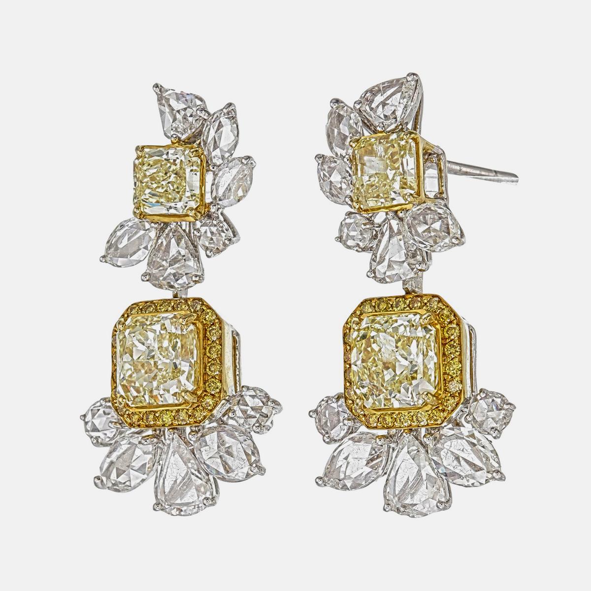 Boucles d'oreilles en or blanc 18 carats avec diamant jaune fantaisie de 2,87 carats certifié GIA en vente 5