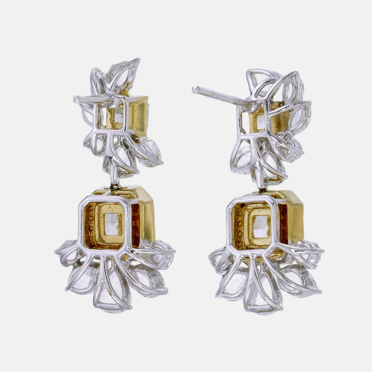 Boucles d'oreilles en or blanc 18 carats avec diamant jaune fantaisie de 2,87 carats certifié GIA en vente 6