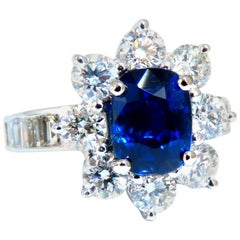 GIA Certified 2.87ct Natural No Heat Sapphire 2.64ct Diamond Ring Unheated 14kt