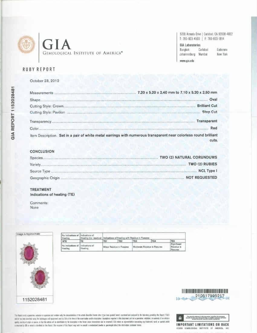 GIA Certified 2.88 Carat Bright Red Oval Ruby Diamond Gold Stud Earrings In Good Condition In Stamford, CT