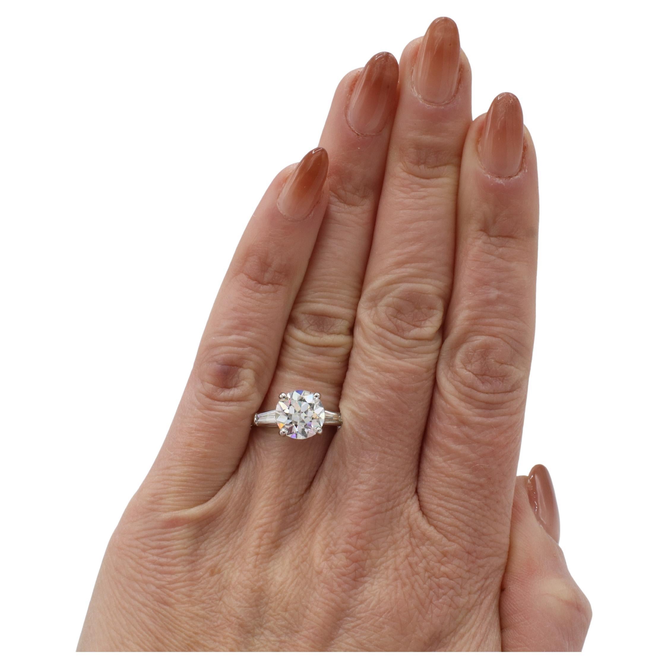 Taille vieille Europe Bague de fiançailles certifiée GIA 2.88 I VS2 Diamant naturel de taille ancienne européenne en vente