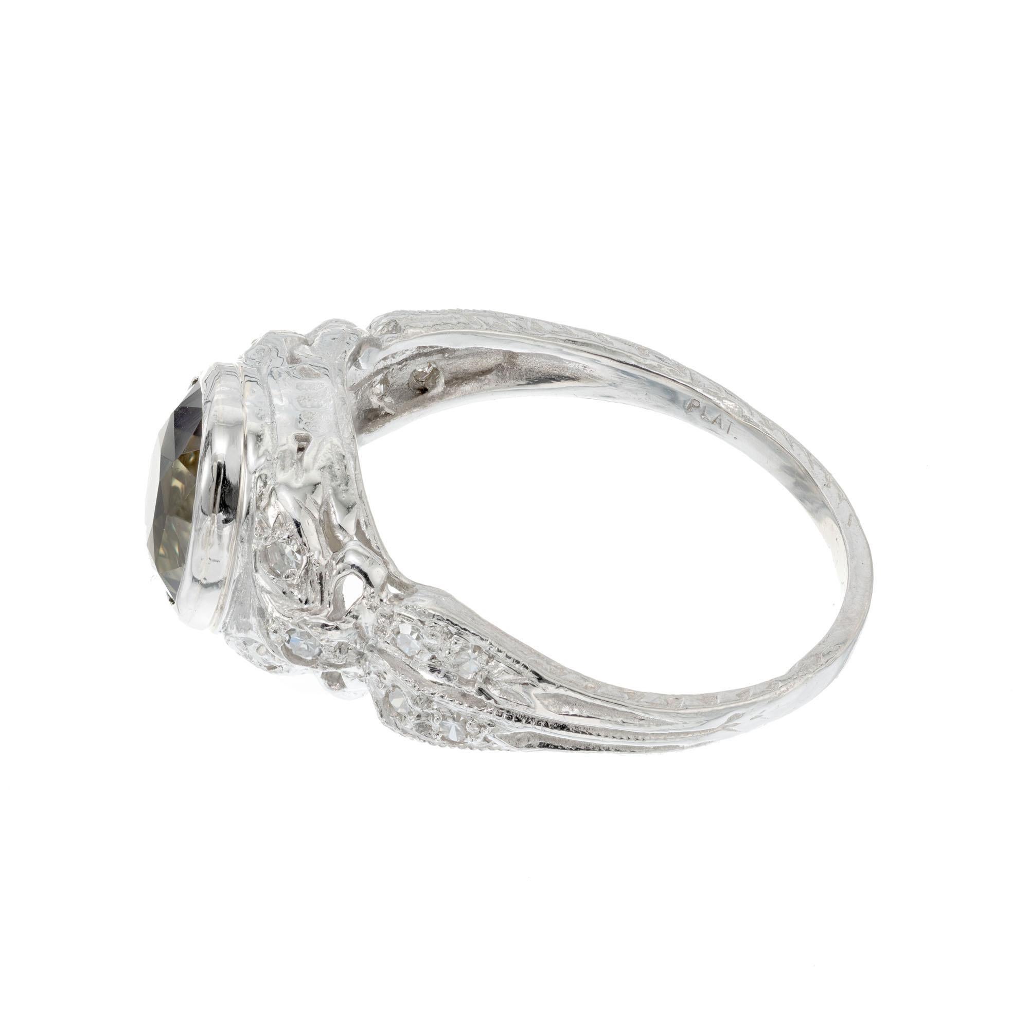 Cushion Cut GIA Certified 2.89 Carat Alexandrite Diamond Platinum Engagement Ring For Sale