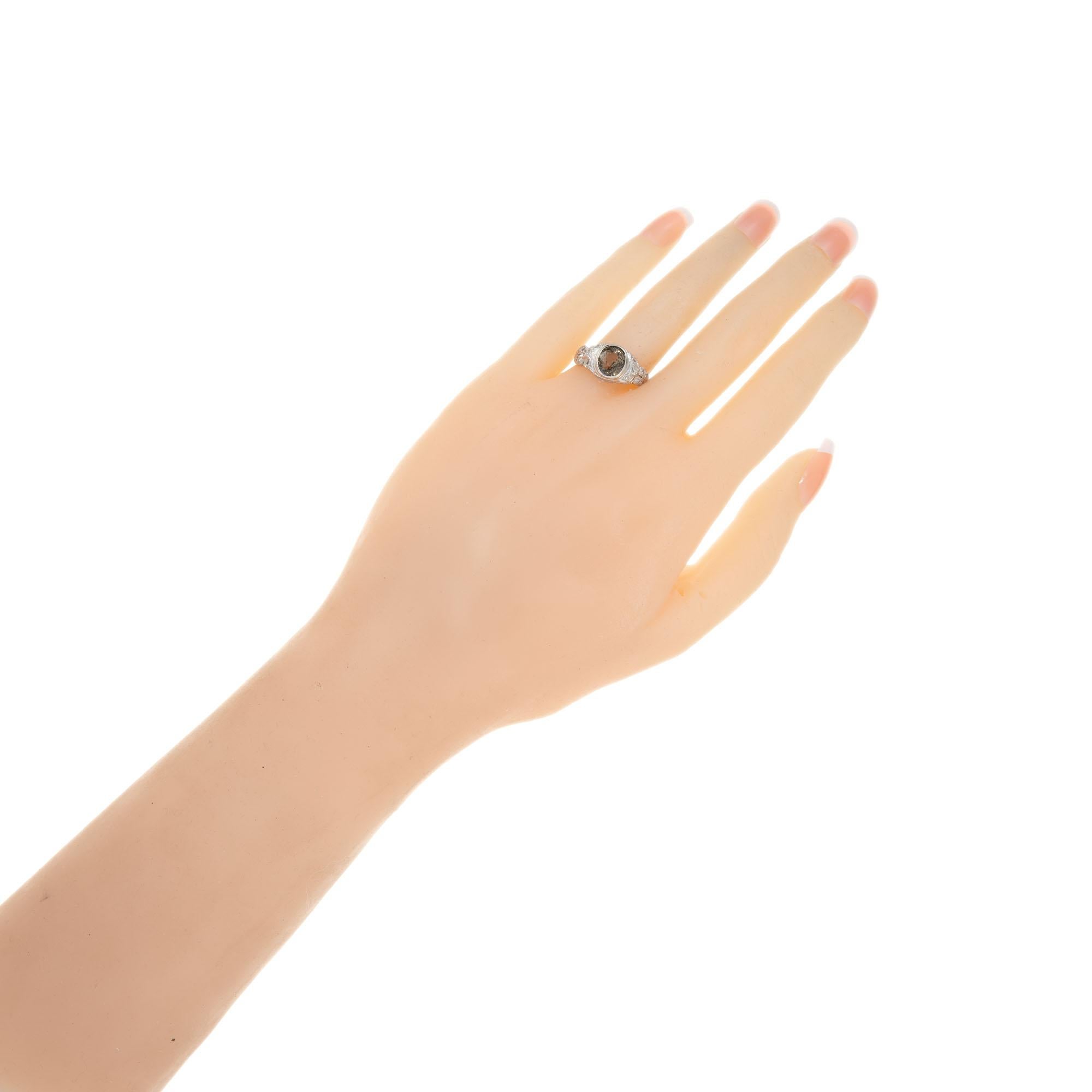 GIA Certified 2.89 Carat Alexandrite Diamond Platinum Engagement Ring For Sale 1