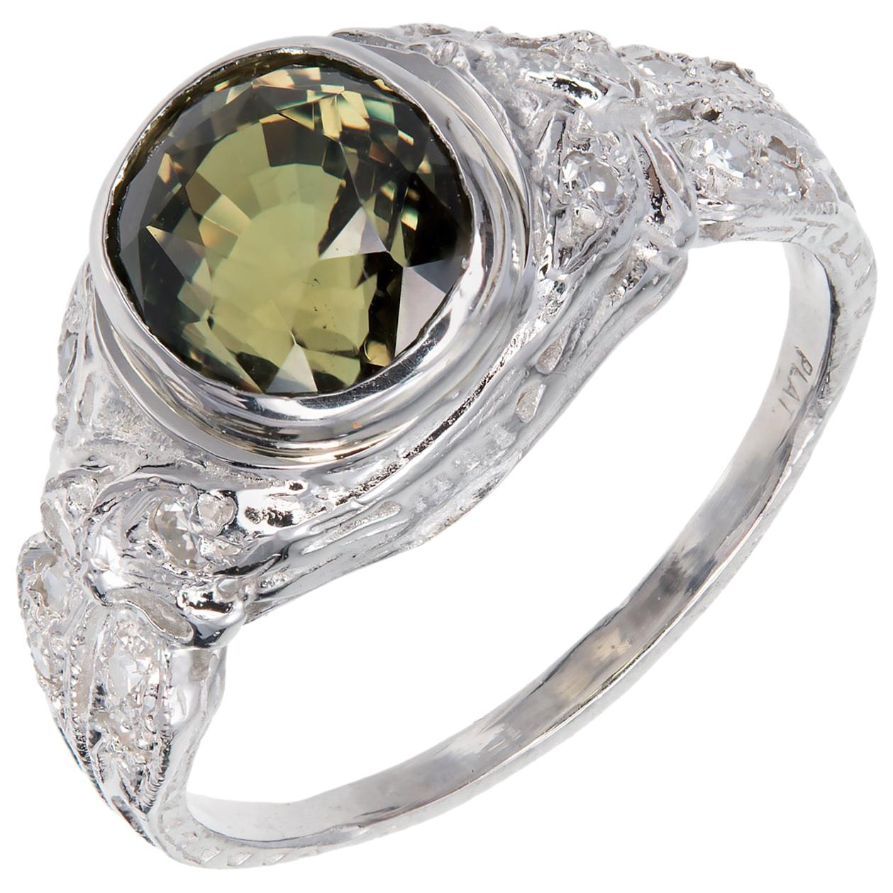 GIA Certified 2.89 Carat Alexandrite Diamond Platinum Engagement Ring