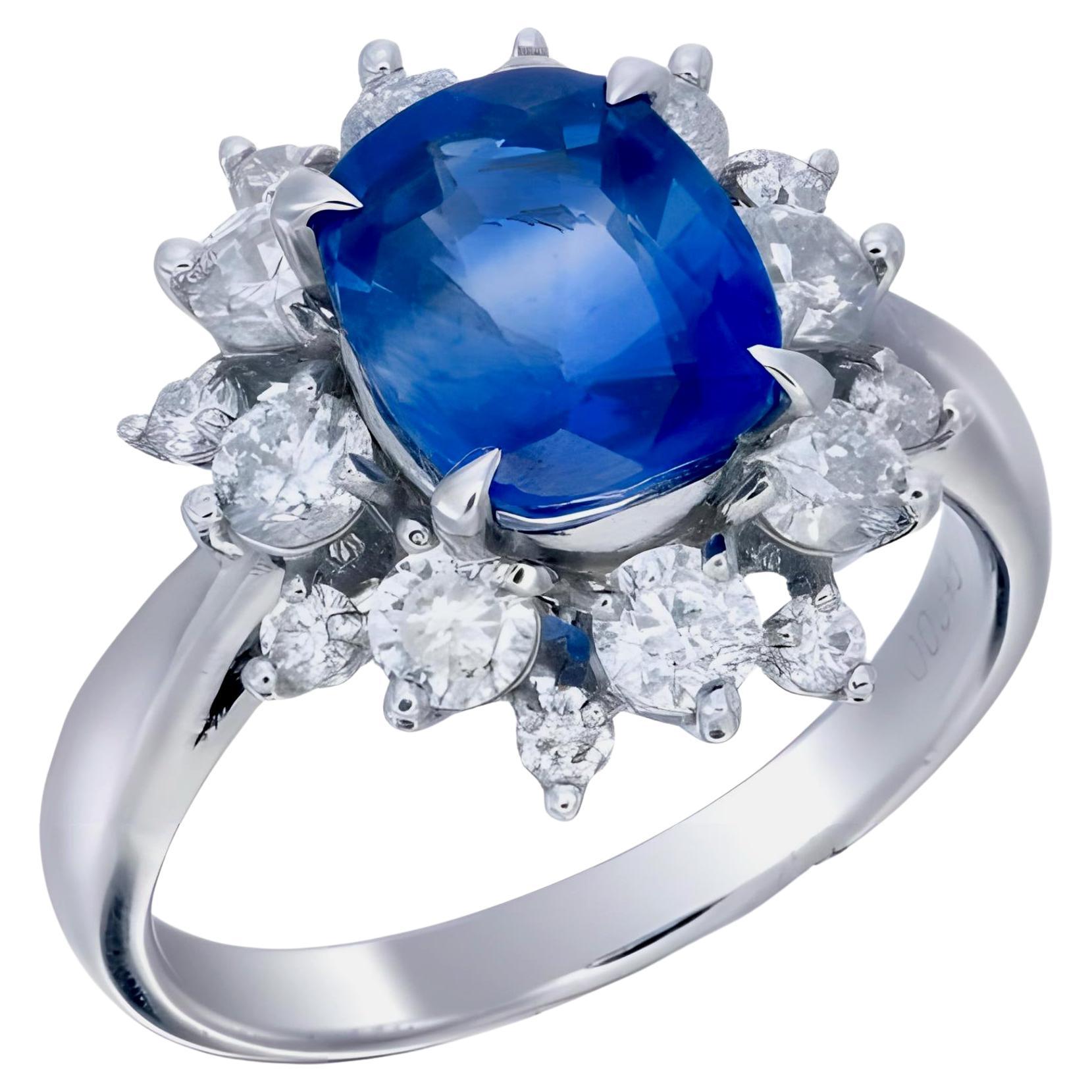 GIA Certified 2.89 Carat Burma No Heat Blue Sapphire Ring in 18K White Gold