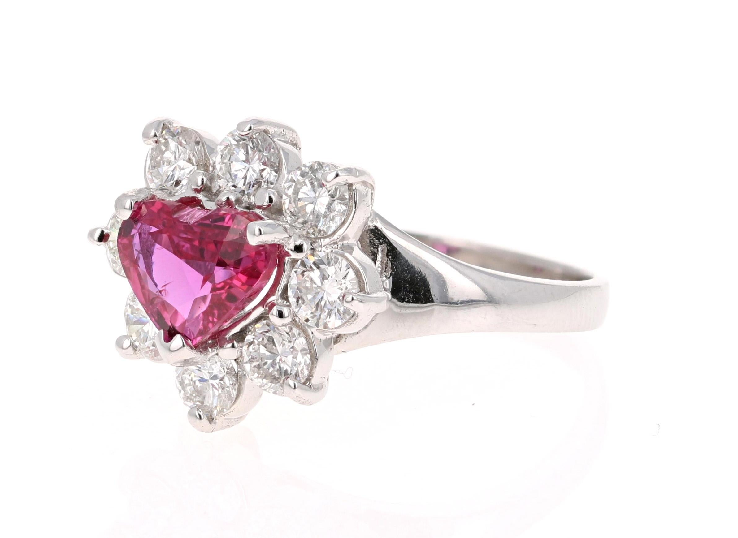 Modern GIA Certified 2.89 Carat Heart Cut Ruby Diamond Ring 18 Karat White Gold