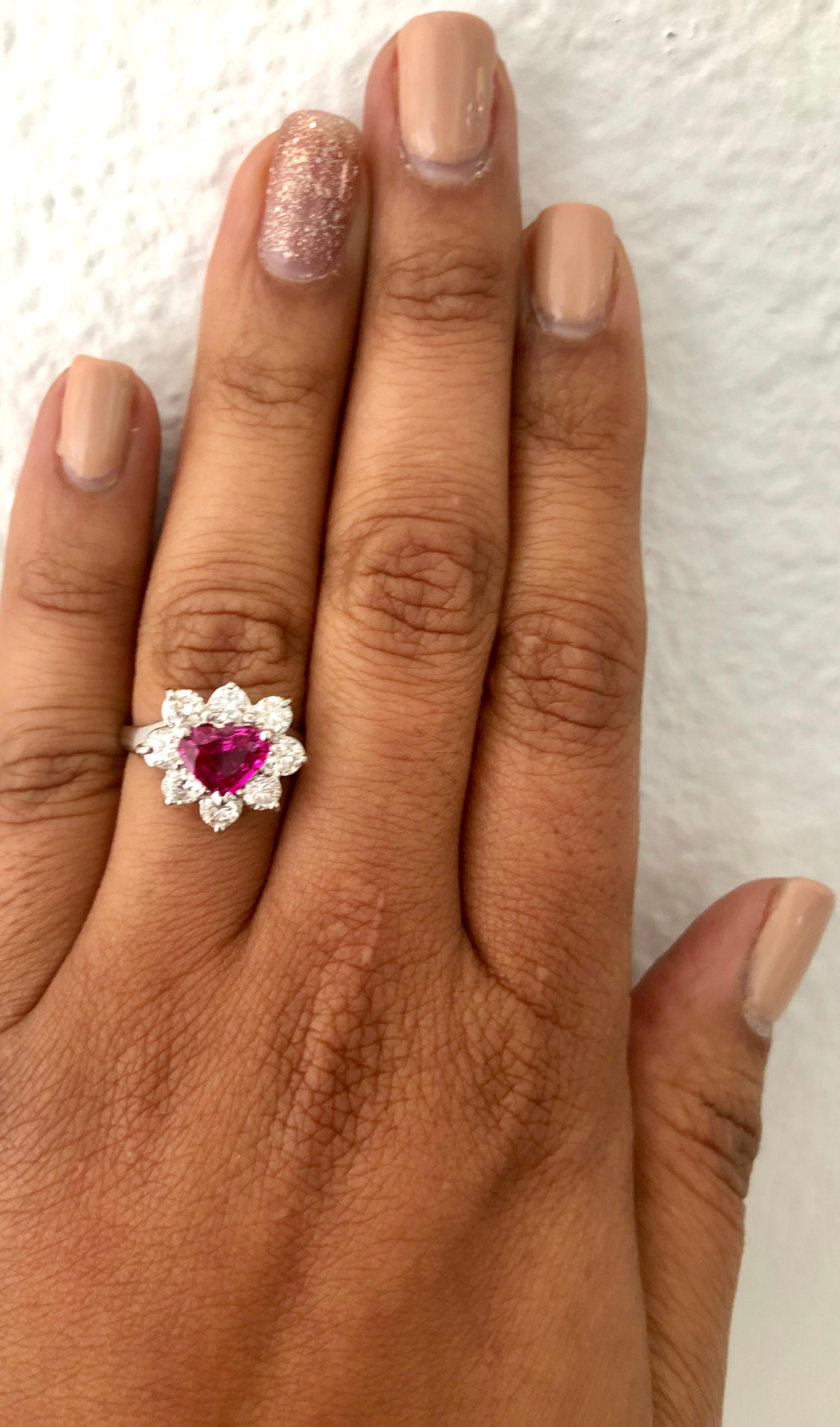 Women's GIA Certified 2.89 Carat Heart Cut Ruby Diamond Ring 18 Karat White Gold