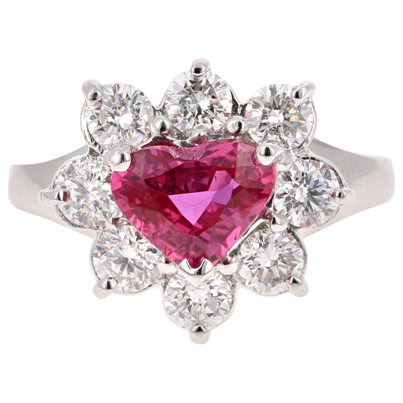 GIA Certified 2.89 Carat Heart Cut Ruby Diamond Ring 18 Karat White Gold