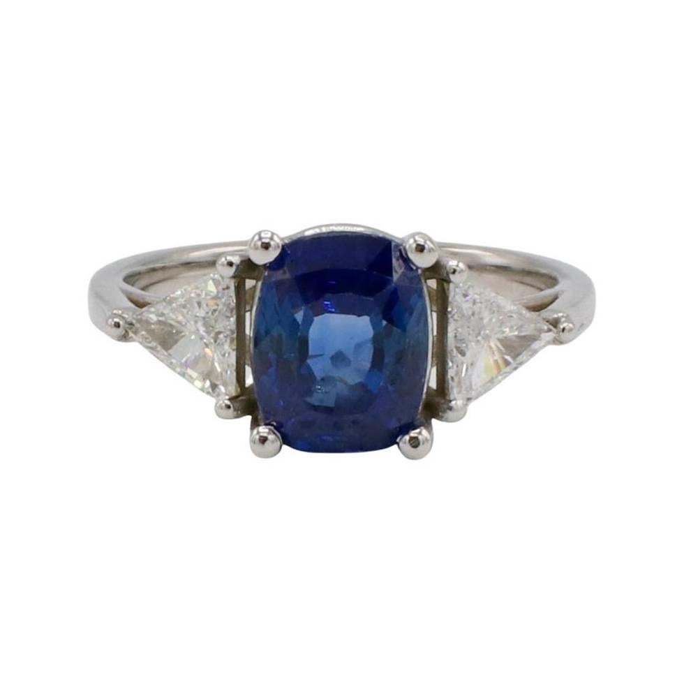 Anillo de compromiso con diamante zafiro azul natural certificado por GIA de 2,89 quilates sin calor en venta 4
