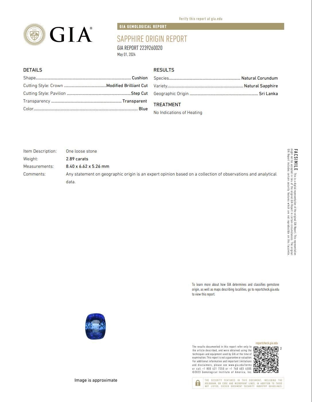 Anillo de compromiso con diamante zafiro azul natural certificado por GIA de 2,89 quilates sin calor en Nuevo estado para la venta en  Baltimore, MD