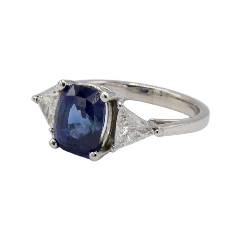 Anillo de compromiso con diamante zafiro azul natural certificado por GIA de 2,89 quilates sin calor en venta 2