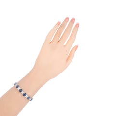 GIA Certified 28.95 Carat Cornflower Oval Sapphire Diamond White Gold Bracelet
