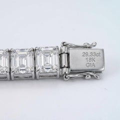 GIA Certified 29 Carat Asscher Cut Diamond Tennis Bracelet in 18k White Gold