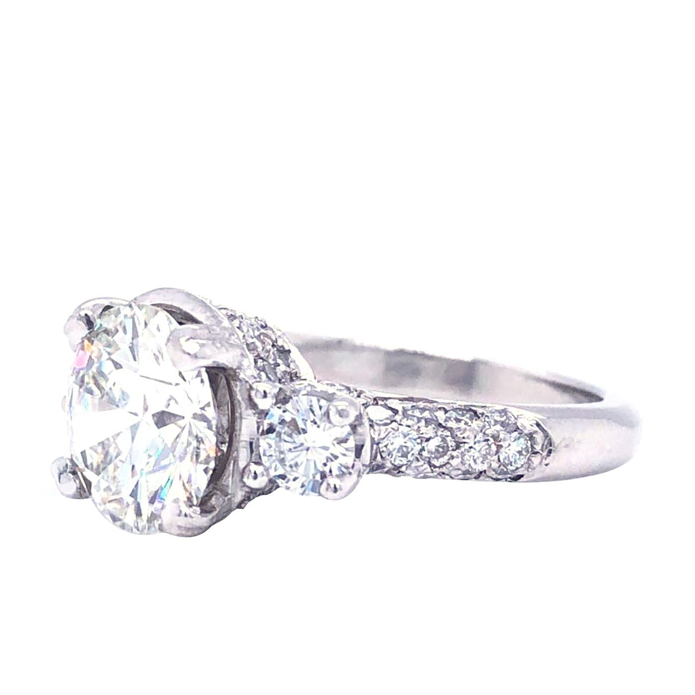 Round Cut GIA Certified 2.9 Carat Round Diamond Classic Pave Platinum Ring 10.4 G