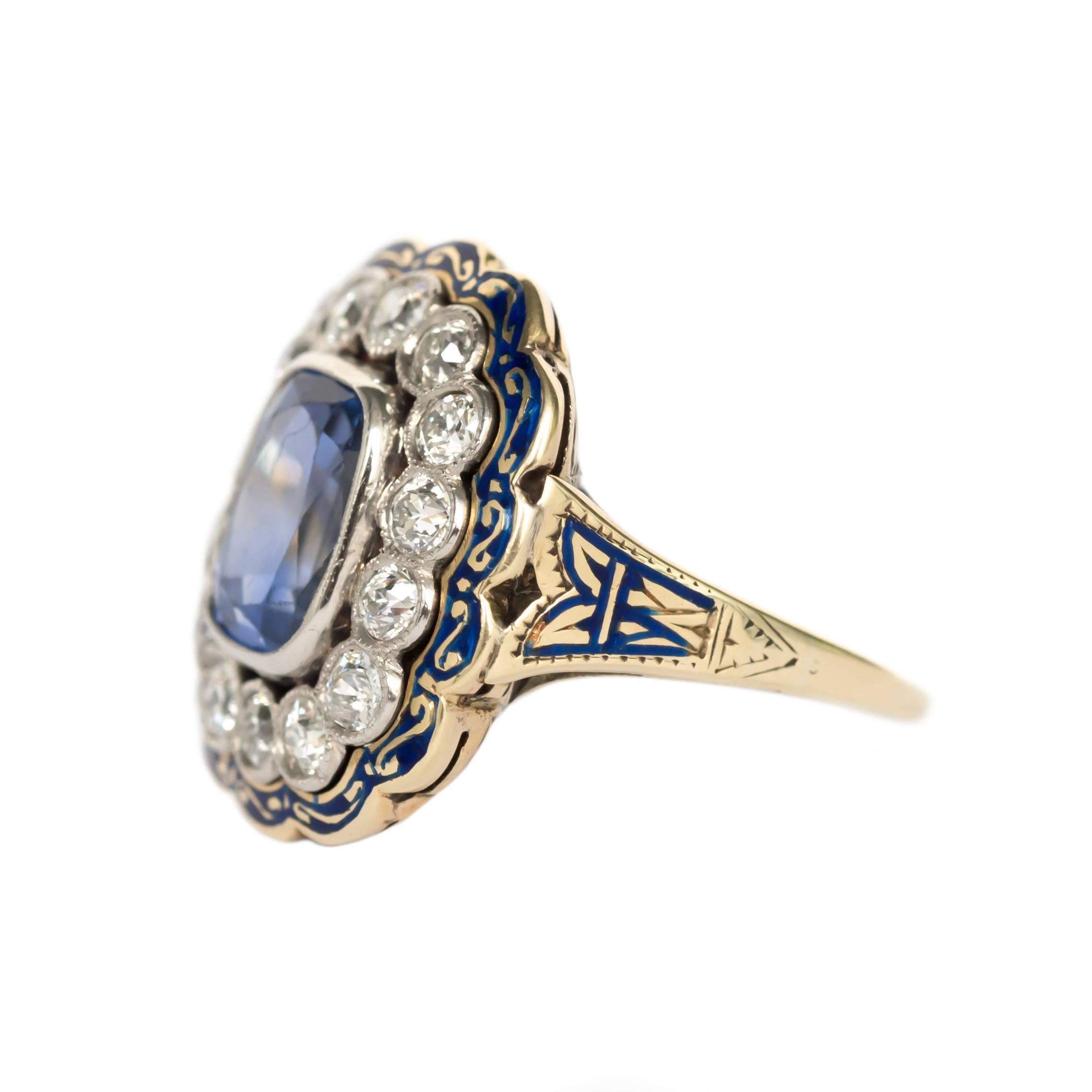 Item Details: 
Ring Size: 6.90
Metal Type: 14 Karat Yellow Gold 
Weight: 7.6 grams

GIA CERTIFIED Center Stones - Certificate # 5191270907
Color Stone Details: 
Type: Sapphire
Shape: Cushion
Carat Weight: Approximately 2.90 carat 
Color: Blue

Side