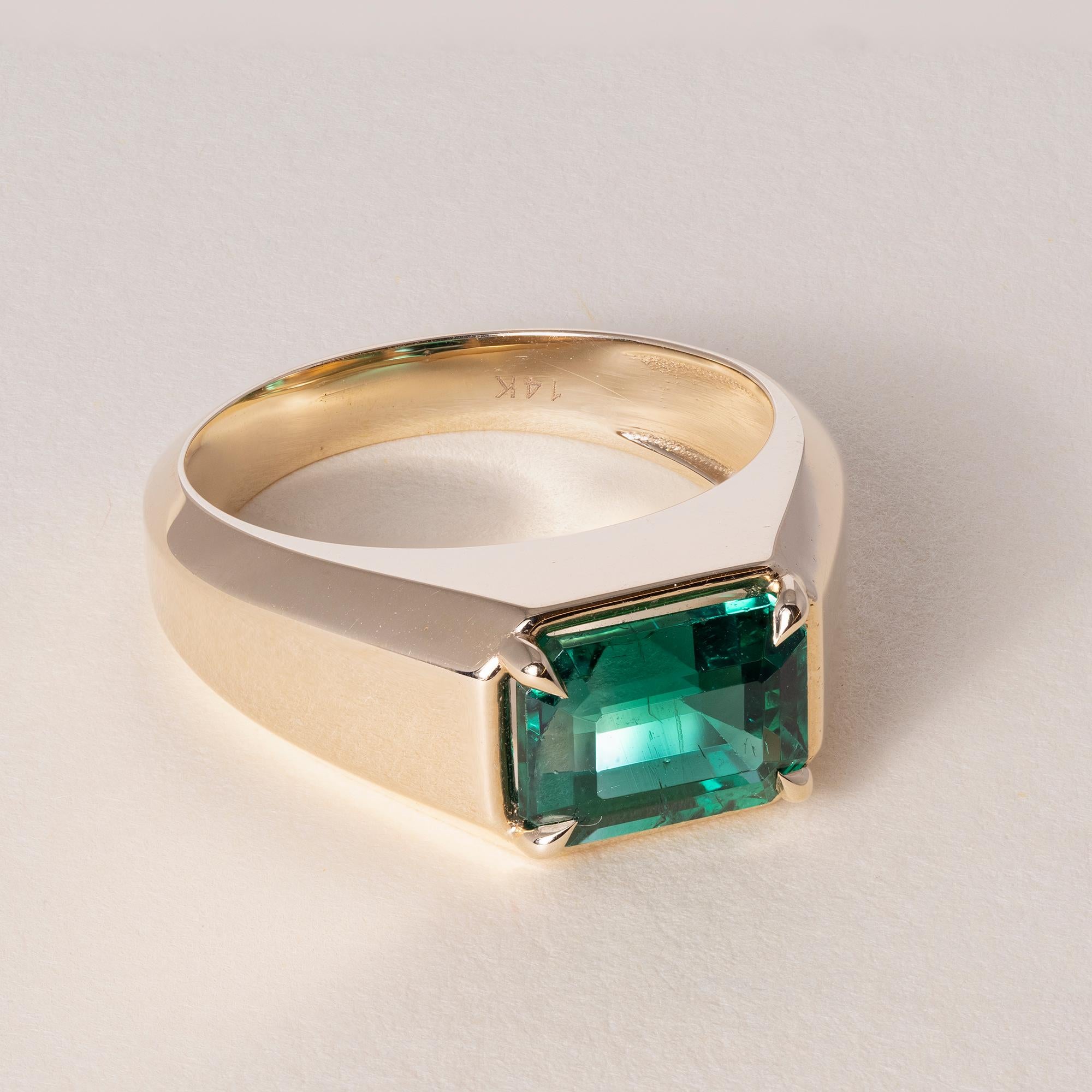 GIA zertifiziert 2,90 Karat sambischen Smaragd Solitär Siegelring in 14K Gold (Kunsthandwerker*in) im Angebot