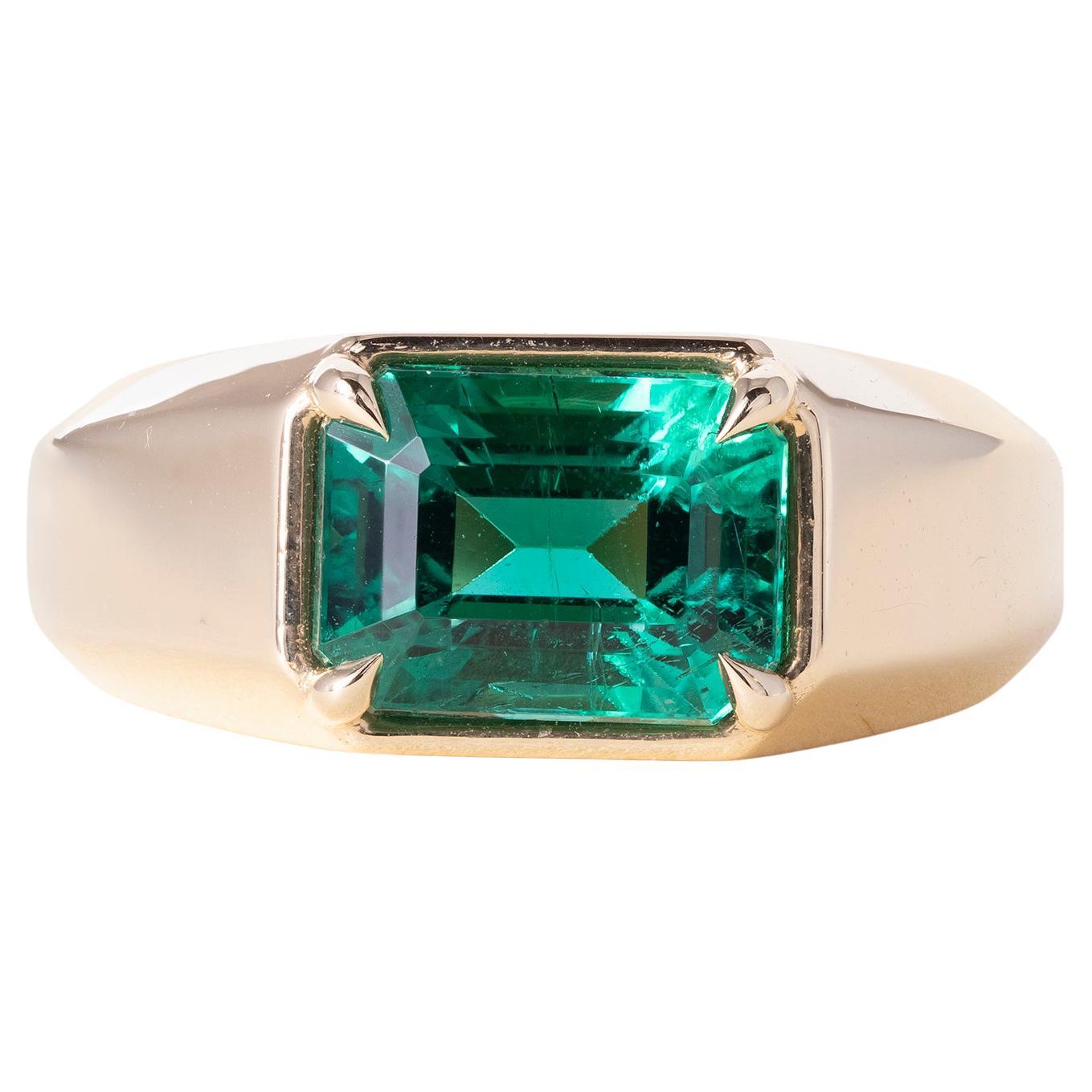 GIA zertifiziert 2,90 Karat sambischen Smaragd Solitär Siegelring in 14K Gold im Angebot