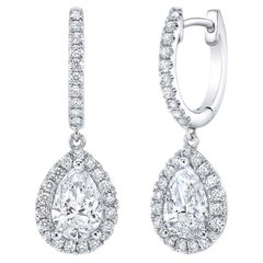GIA-zertifiziert 2,90 Karat F/VS1 Birne & Runde Diamanten Ohrringe baumeln 18K Gold