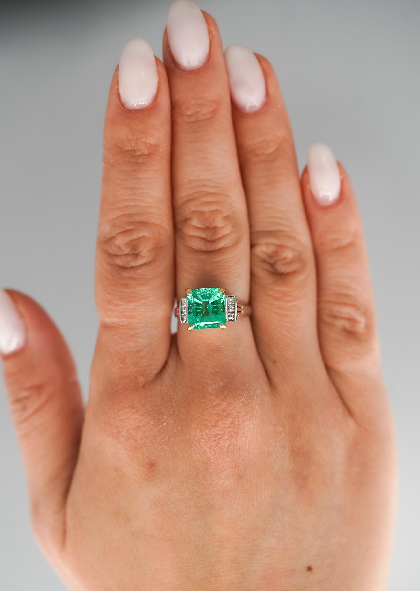 GIA zertifiziert 2,91 Karat kolumbianischen Smaragd & Diamant-Platin-Ring im Angebot 2