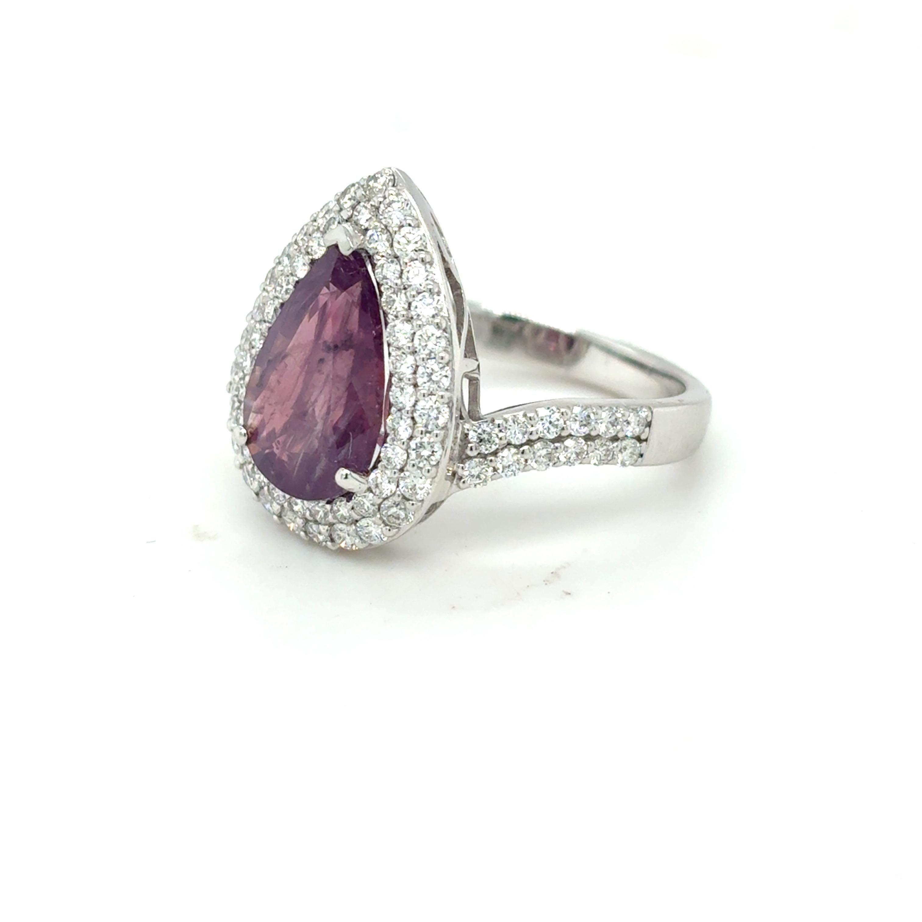 Bague diamant saphir du Cachemire non chauffé certifié GIA 2,91 carats taille poire en vente 5