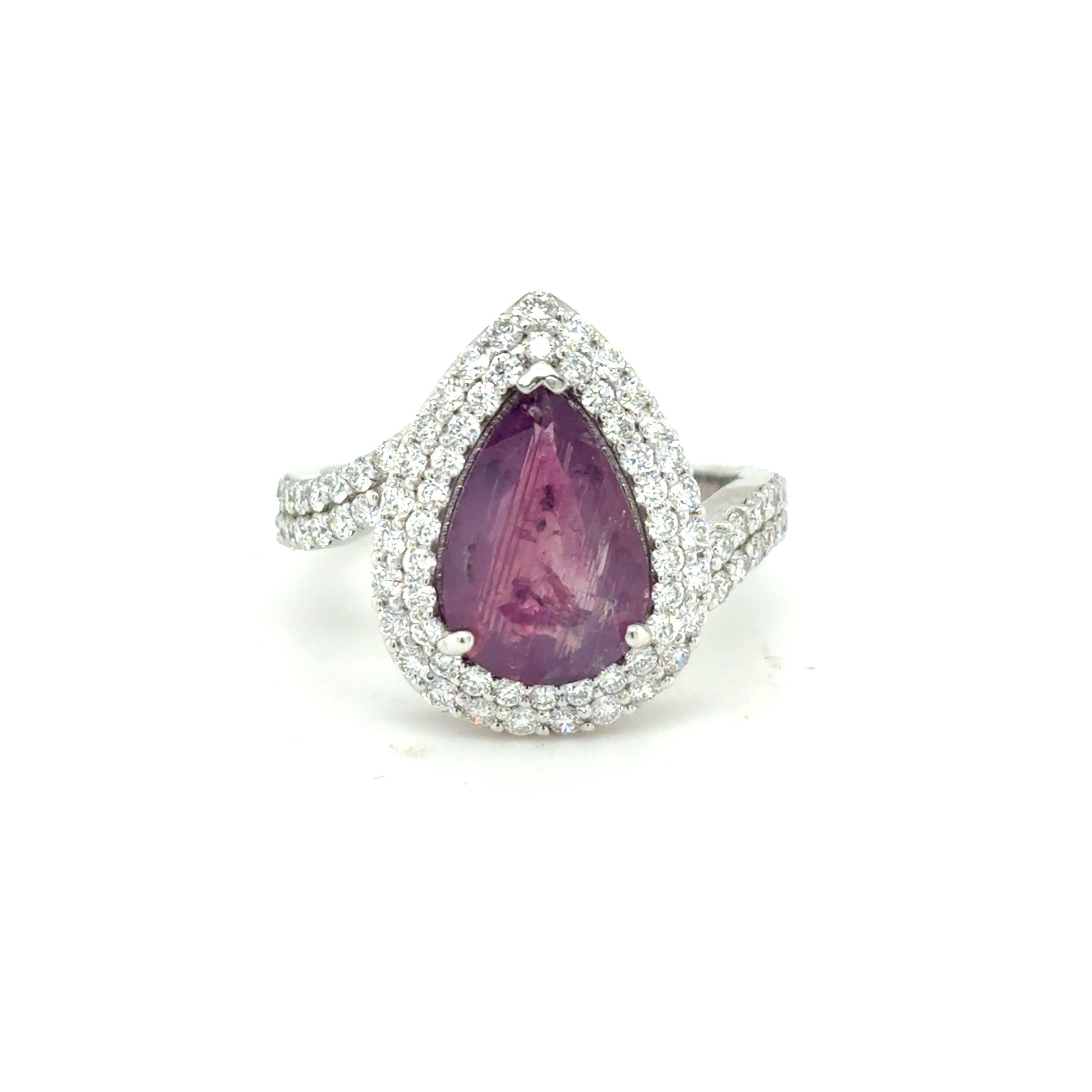 Artisan Bague diamant saphir du Cachemire non chauffé certifié GIA 2,91 carats taille poire en vente